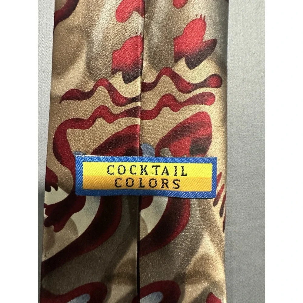 VTG Cocktail Colors Red/Gold Abstract Silk‎ Necktie